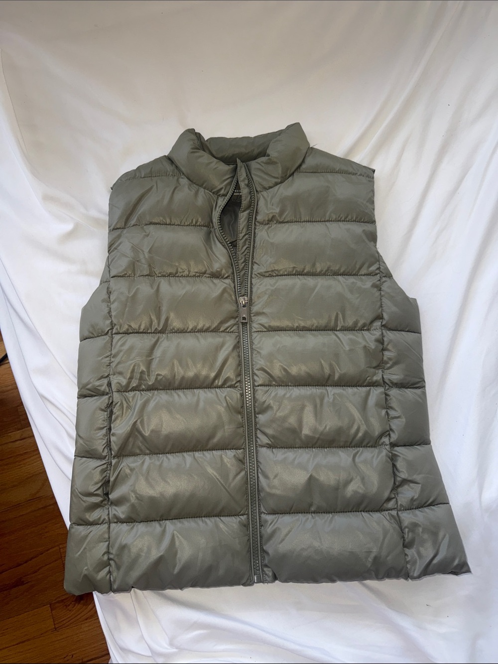 Women's Quilted Olive Green Puffer Vest - Sleeveless Zip Front